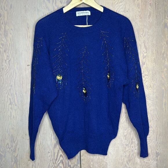 Les Copains Sweaters - NWT Vintage international tricot Les Copains Blue Beaded Embellishments Sweater
